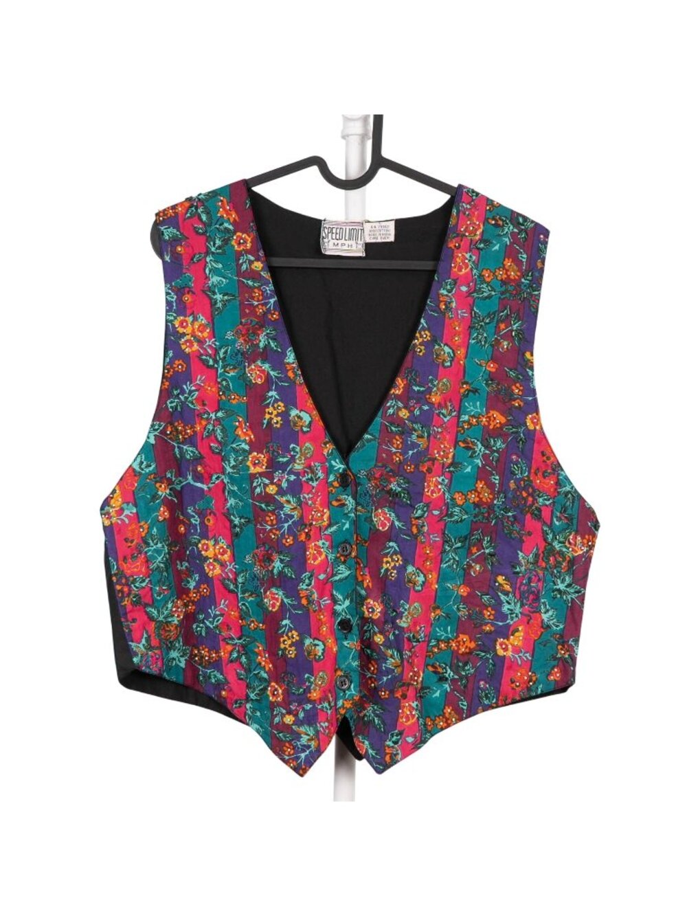 Speed Limit MPH VTG 90s Vest L Momcore Floral Striped Beaded Cotton Pink Green